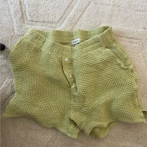 DONNI. Light Green Waffle Knit High Waist Shorts